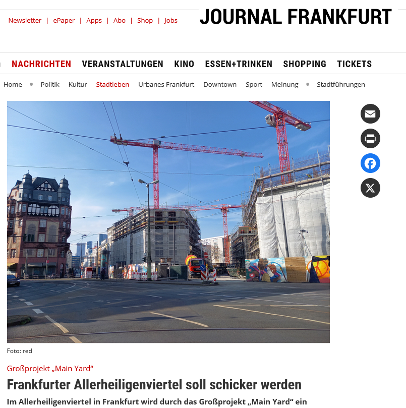 Screenshot of the online version of the article in Journal Frankfurt about Am Städelshof Frankfurt