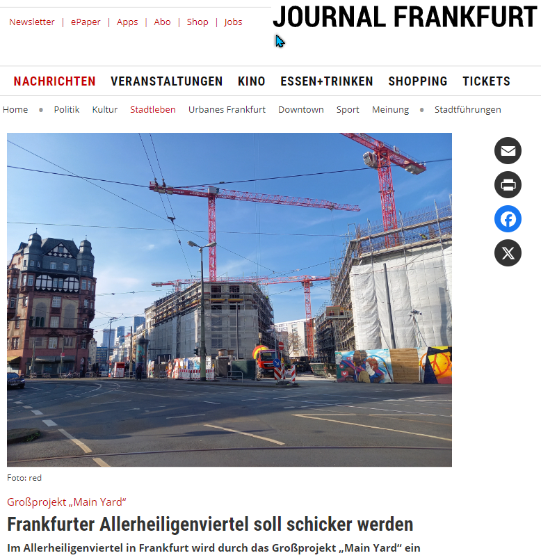 Screenshot von der Online-Fassung des Artikels im Journal Frankfurt über Am Städelshof Frankfurt